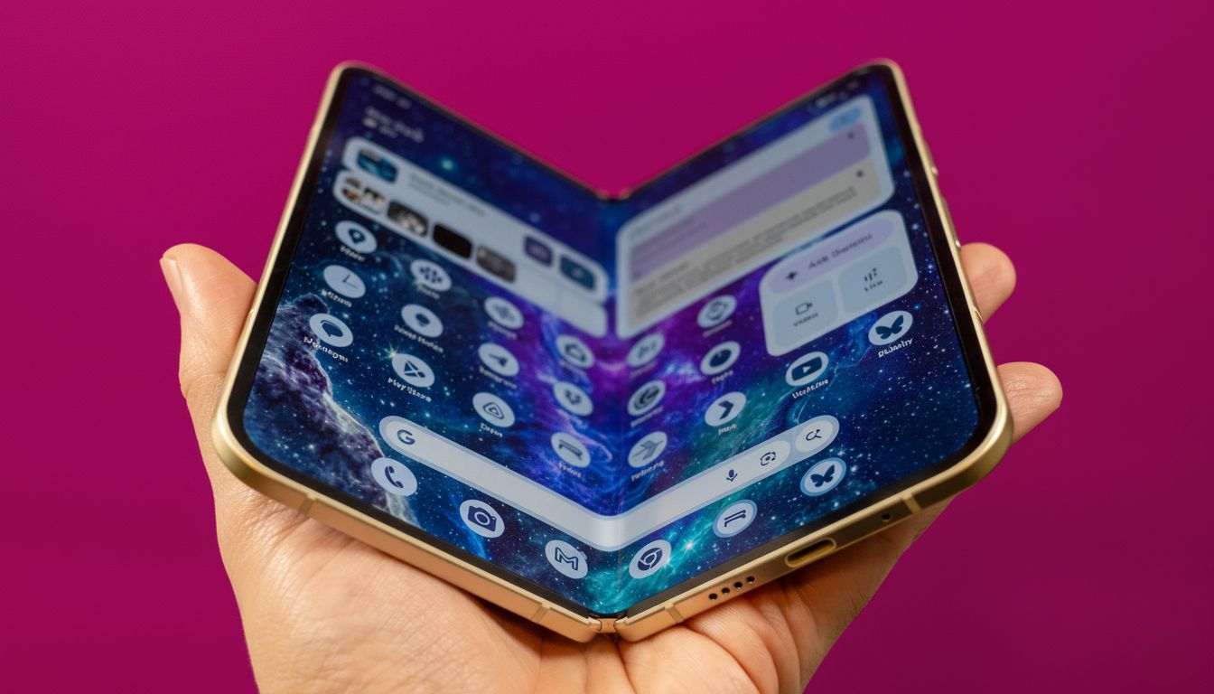 Google Pixel 10 Pro Fold foldable smartphone with IP68 durability rating and 8-inch display shown folded and unfolded