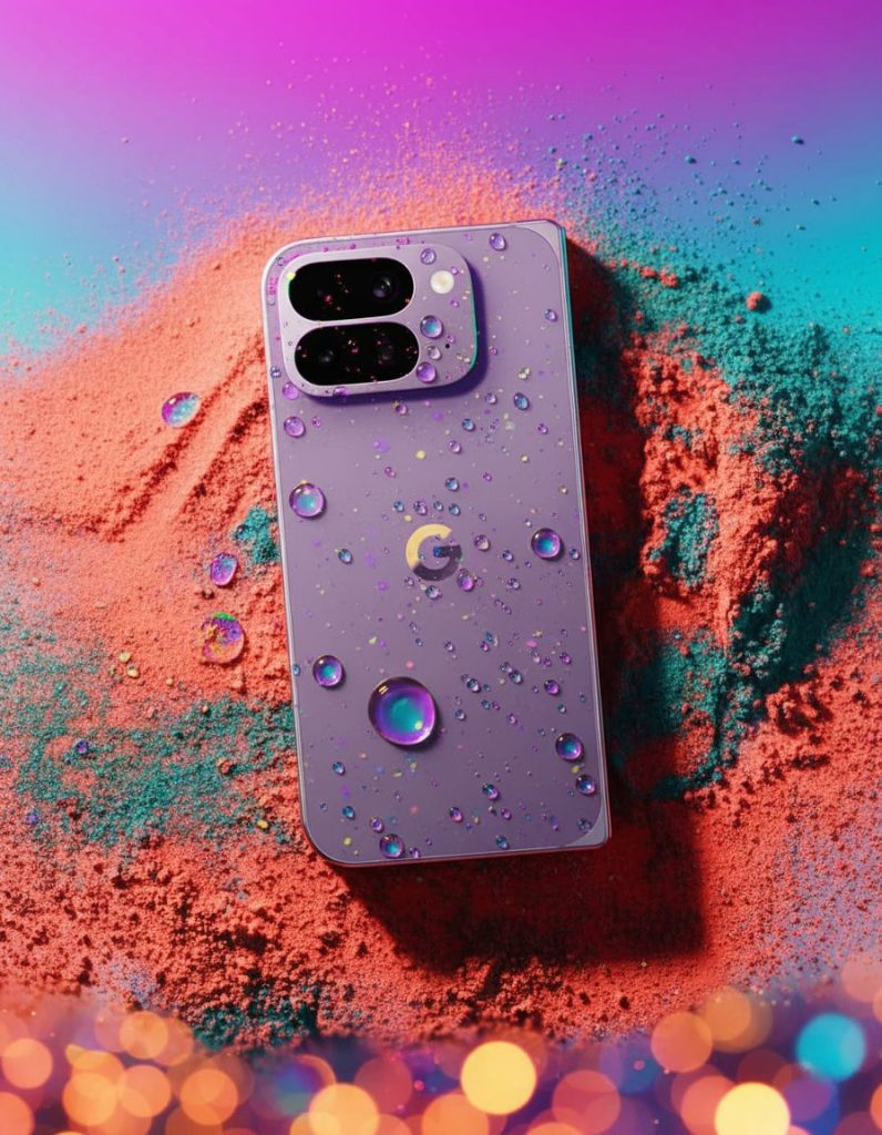 Google Pixel 10 Pro Fold foldable smartphone with IP68 durability rating and 8-inch display shown folded and unfolded