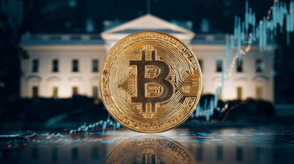Trump Bitcoin investment strategy visualization showing cryptocurrency and presidential policy intersection