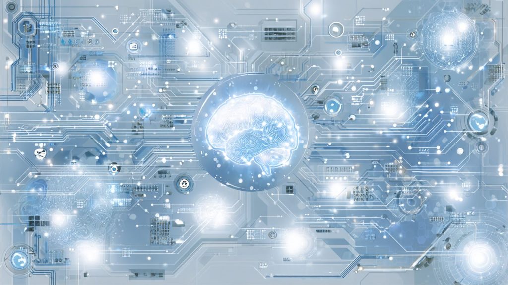 Google Gemini 3 AI model visualized as a glowing brain of light and code above Google-style search and cloud interfaces