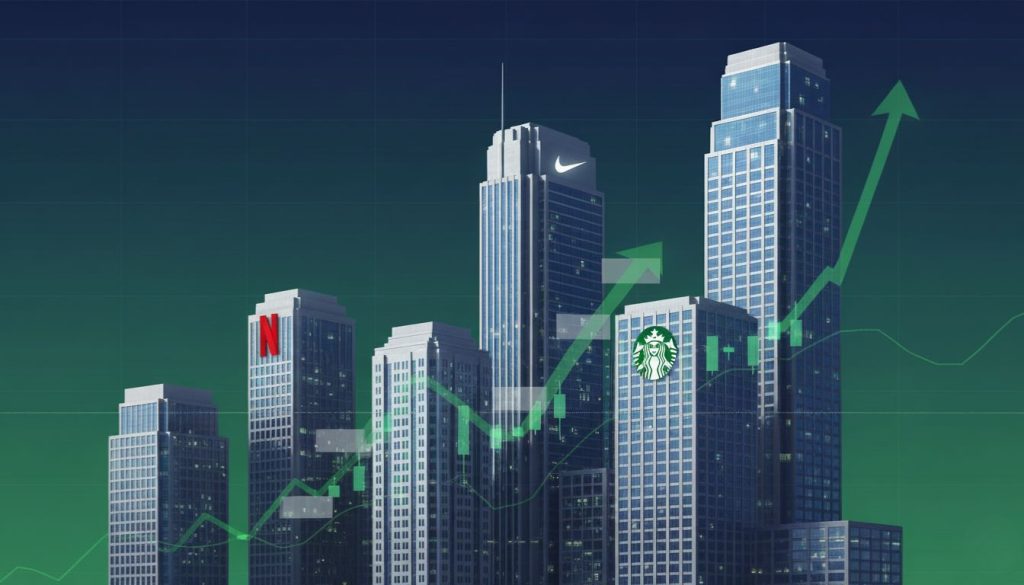 Large-cap stocks representing established companies with 10 to 200 billion dollar market capitalization including Netflix Nike Adobe Salesforce