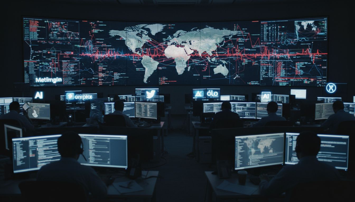 Cloudflare outage 2025 showing engineers monitoring global internet disruption on large network screens