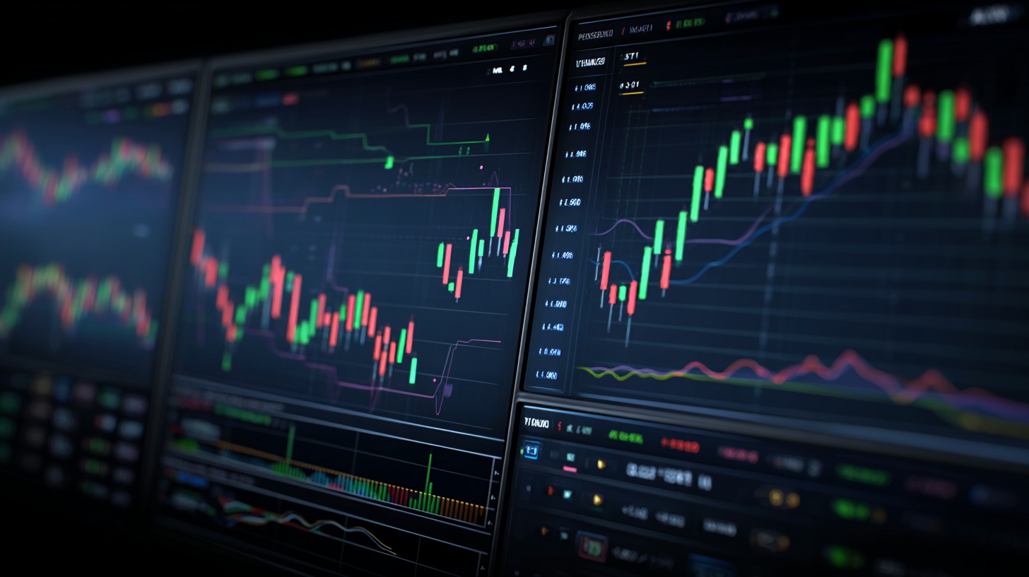 Candlestick charts showing bullish and bearish patterns with green and red formations on professional trading platform