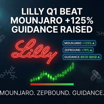 Eli Lilly Q1 2026 earnings dashboard with Mounjaro and Zepbound revenue gains and a 2 billion dollar guidance raise