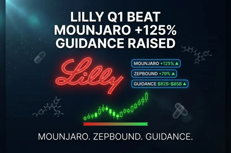Eli Lilly Q1 2026 earnings dashboard with Mounjaro and Zepbound revenue gains and a 2 billion dollar guidance raise