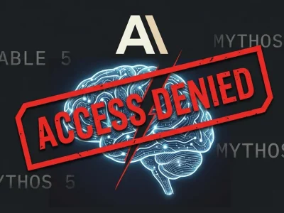 Anthropic AI models Fable 5 and Mythos 5 shut down by US government export control order with ACCESS DENIED stamp over neural network