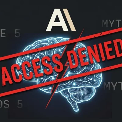 Anthropic AI models Fable 5 and Mythos 5 shut down by US government export control order with ACCESS DENIED stamp over neural network