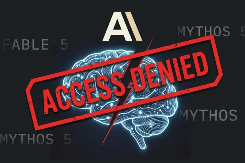 Anthropic AI models Fable 5 and Mythos 5 shut down by US government export control order with ACCESS DENIED stamp over neural network