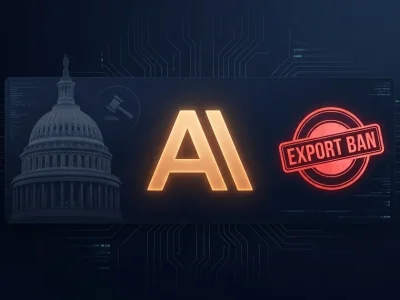 Anthropic logo with U.S. Capitol dome and export ban seal representing Congressional investigation into AI model export controls