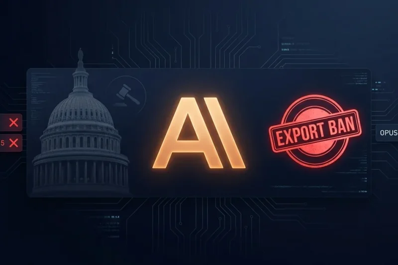 Anthropic logo with U.S. Capitol dome and export ban seal representing Congressional investigation into AI model export controls