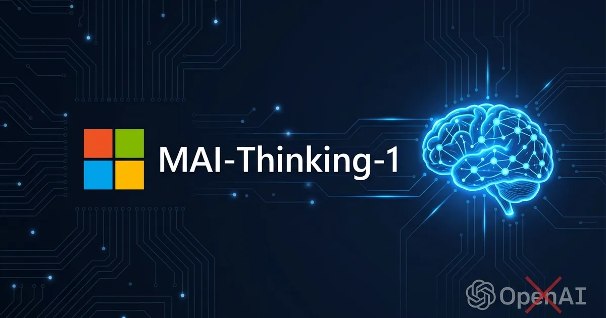 Microsoft logo with MAI-Thinking-1 text and neural network icon on dark navy background