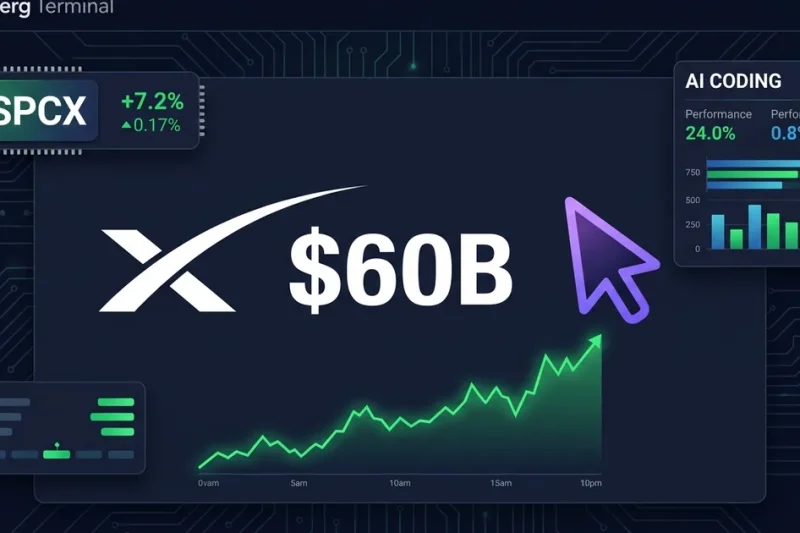 SpaceX logo and Cursor AI logo with 0B deal value on dark financial dashboard background