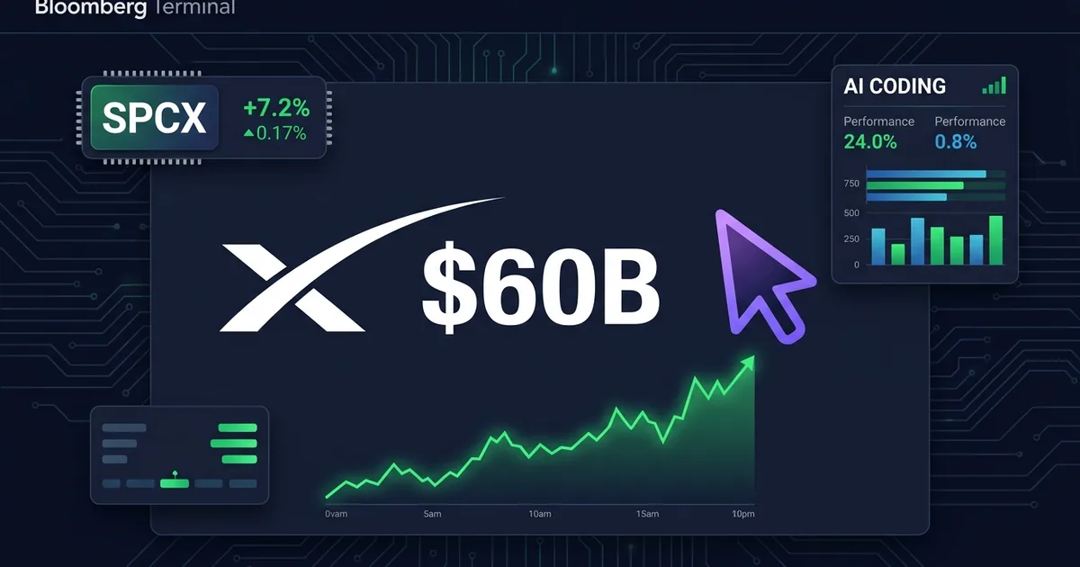SpaceX logo and Cursor AI logo with 0B deal value on dark financial dashboard background
