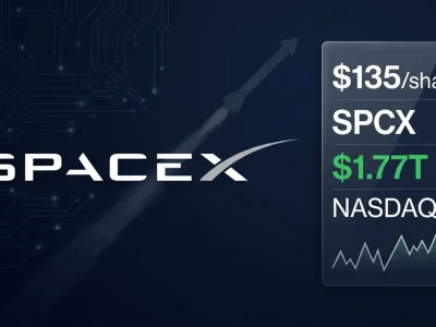 SpaceX IPO dashboard showing SPCX ticker at 135 dollars per share with 1.77 trillion Nasdaq valuation