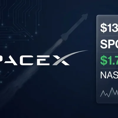 SpaceX IPO dashboard showing SPCX ticker at 135 dollars per share with 1.77 trillion Nasdaq valuation