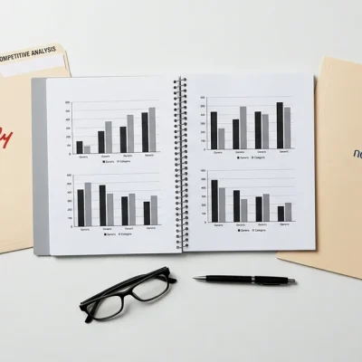 Overhead view of a pricing analysis report between two folders marked with the Eli Lilly and Novo Nordisk logos