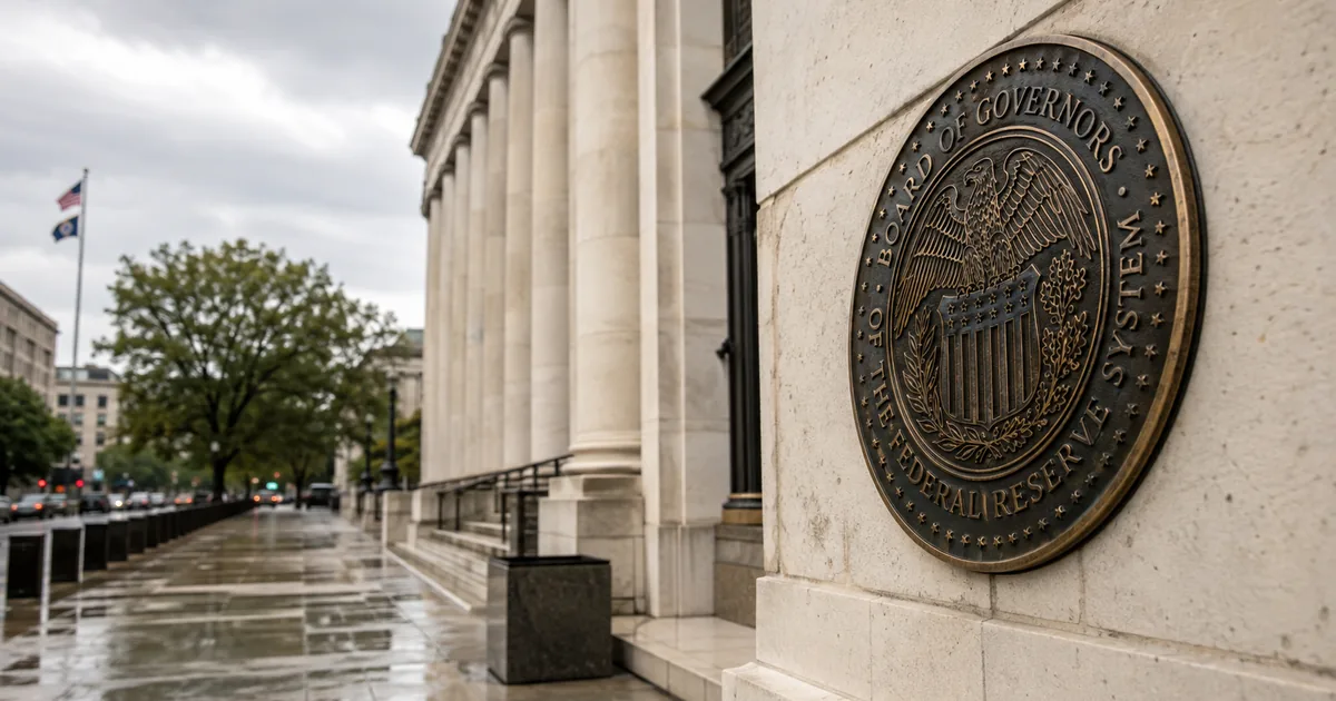 Bronze Board of Governors of the Federal Reserve System seal mounted on the marble wall of the Eccles Building in Washington DC